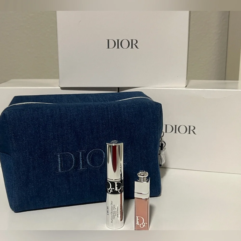 Dior Denim Blue Makeup Pouch with mini Lip gloss and mini Mascara 3pcs set - Picture 5 of 6